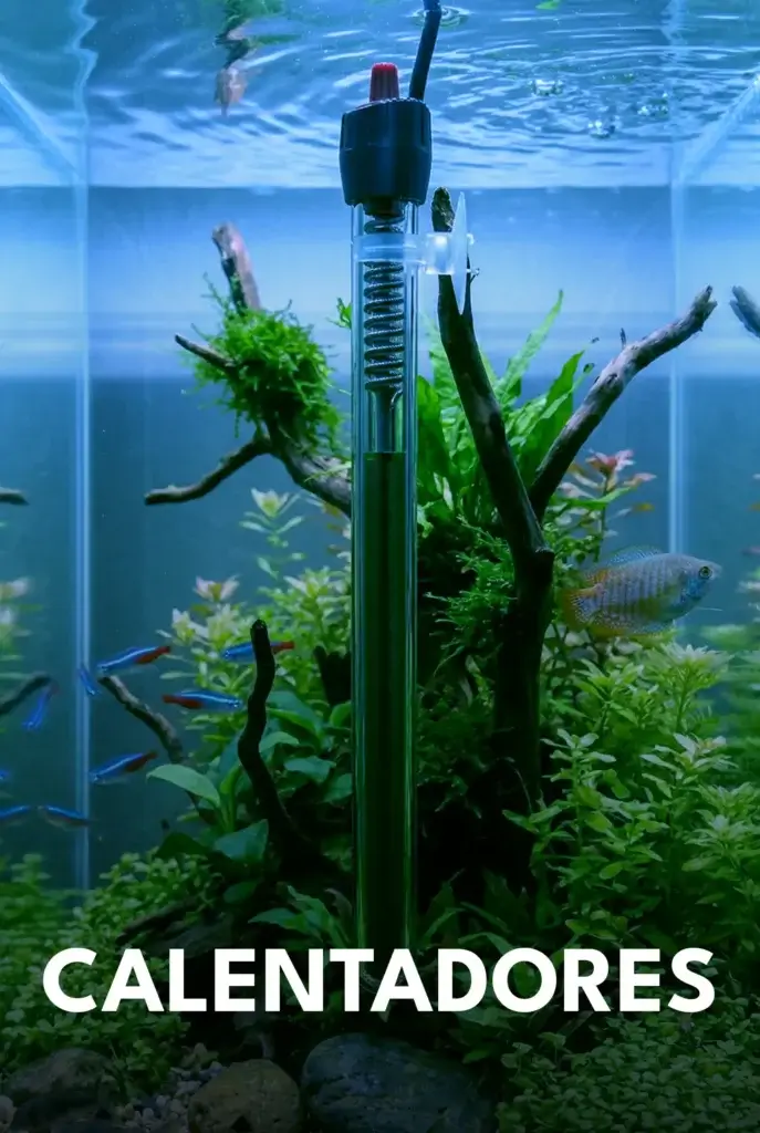 Termocalentadores automáticos para acuarios de agua dulce y marinos con termostato regulable.
